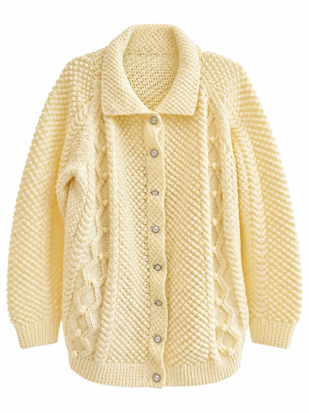 Soft Yellow Cable-Knit Button Cardigan Sweater